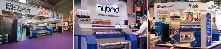 The MTEX Blue was shown on the MTEX stand (C10) with pigment inks and for direct disperse (dyesub) inks on the Hybrid stand (E10) and CMYUK stand (J10)