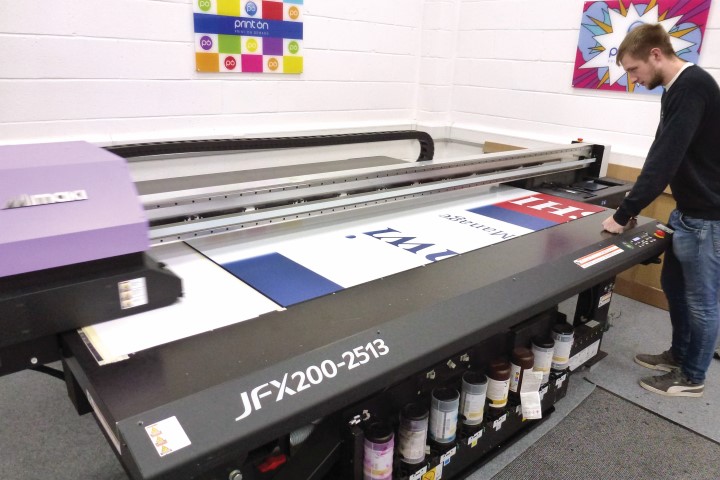 Print On's Matt Peters with the Mimaki JFX200 flatbed printer 