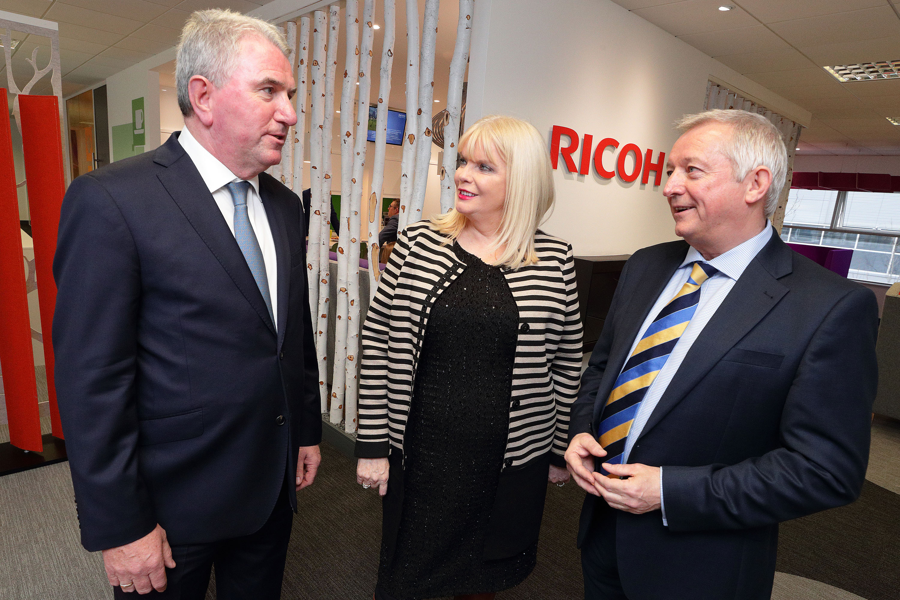 (1)	Pictured at the opening of Ricoh's new Irish headquarters in Airside Business Park, Swords, Co. Dublin are (L to R) Phil Keoghan, CEO, Ricoh UK and Ireland; Minister for Jobs, Enterprise & Innovation, Mary Mitchell O’Connor TD; and Gary Hopwood, General Manager, Ricoh Ireland