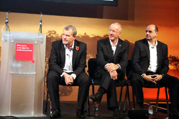 The three men in black. Graham Moore Business Development Director, Dr. Peter Williams Executive Vice President, Head of Production Printing Business Group, Ricoh Europe, Benoit Chatelard General Manager Solutions of Ricoh Europe.